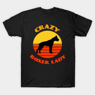 Crazy Boxer Lady Dog puppy Lover Cute Sunser Retro Funny T-Shirt